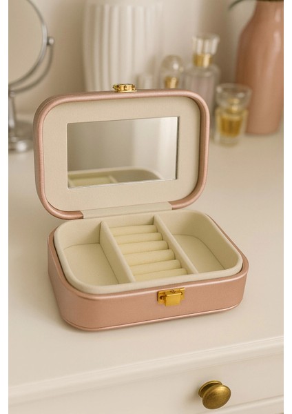Deri Mini Seyahat Takı Bijuteri Mücevher Kutusu Organizer Düzenleyici 15CM Pembe Ithal Ürün fiyatları