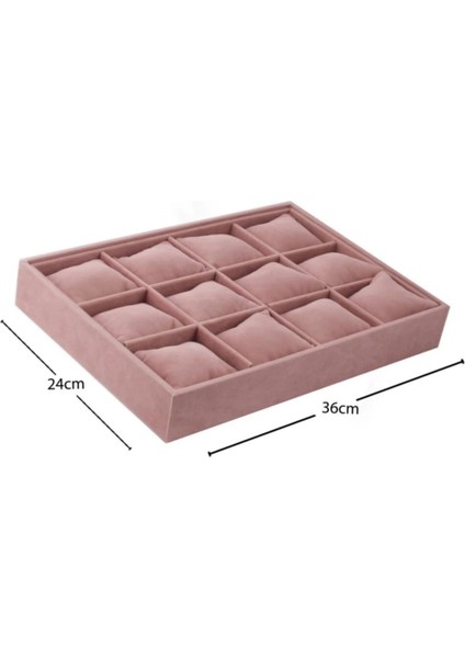 Tokyo Model Süet Kumaş Pembe 34/24 cm Yastıklı Çekmece Içi Yastıklı Saat ve Takı Kutusu