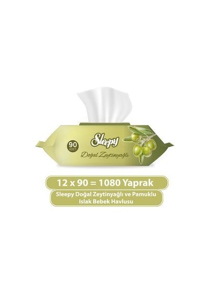 Doğal Zeytinyağlı ve Pamuklu Islak Bebek Havlusu 12X90 (1080 Yaprak)