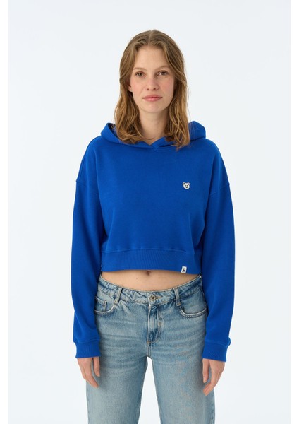 Panda Supersoft Crop Hoodie - Saks Mavi