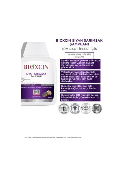 Siyah Sarımsak Şampuanı - Saç Dökülmesine Karşı, Canlılık ve Işıltı Veren, Sülfatsız, 3x300 ml, Bitkisel Formül, Paraben İçermez fırsatları