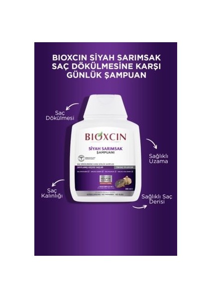 Siyah Sarımsak Şampuanı - Saç Dökülmesine Karşı, Canlılık ve Işıltı Veren, Sülfatsız, 3x300 ml, Bitkisel Formül, Paraben İçermez
