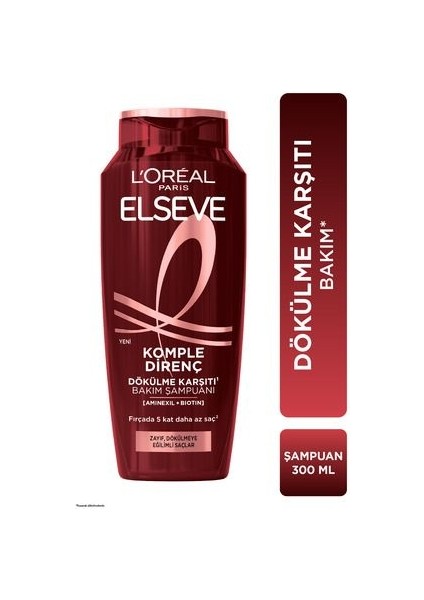 L'Oréal Paris Elseve Güçlendirici Şampuan - Koparak Dökülmeye Karşı Aminexil ve Biotin İçerir, 300 ml, Bitkisel Formül, Paraben İçermez