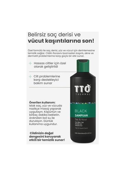 Thermal Canlandırıcı Etkili Saç ve Vücut Şampuanı - Yağlı ve Kepekli Saçlar İçin, 500 ml, Bitki Özlü, Paraben İçermez indirimleri
