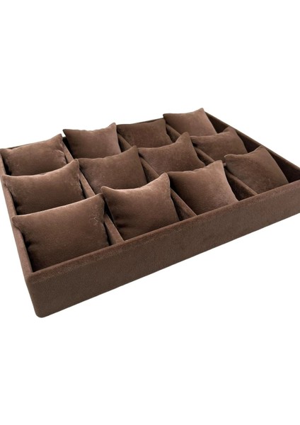 Tokyo Model Süet Kumaş Kahve Renk 34/24 cm Çekmece Içi Yastıklı Saat ve Takı Kutusu modelleri