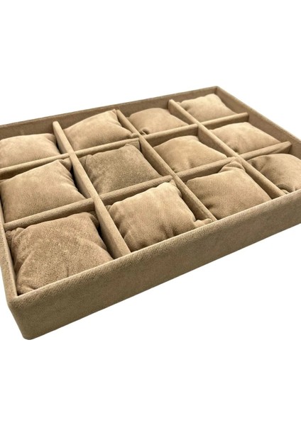 Tokyo Model Süet Kumaş Sütlü Kahve Renk 12 Yastıklı Çekmece Ici Takı Kutusu modelleri