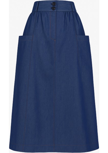 Indigo Mavi Denim Kemerli Çan Etek