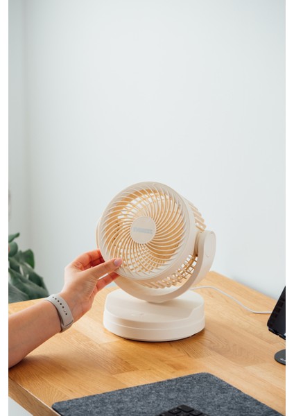 EFN-509 Krem- Kahve 7 Inç 3 Kademeli 2100 Rpm Hız Duvar Tıpı ve Masaüstü USB Fan