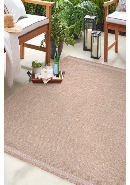 Avanos Kahverengi Jüt Sisal Yıkanabilir ve Püsküllü Makine Dokuma Halı Balkon Bahçe Teras Mutfak