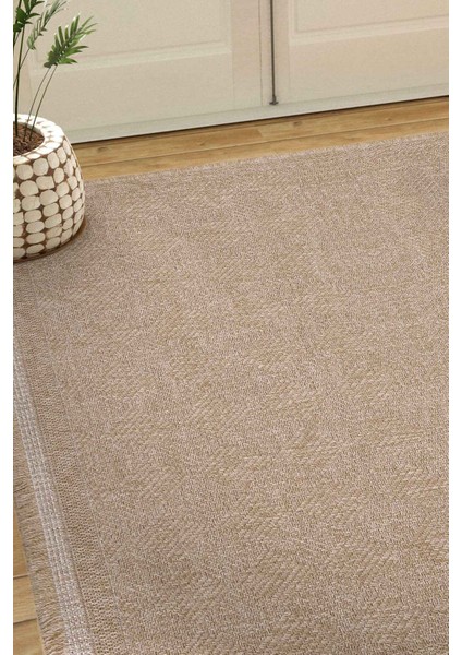 Avanos Kahverengi Jüt Sisal Yıkanabilir ve Püsküllü Makine Dokuma Halı Balkon Bahçe Teras Mutfak