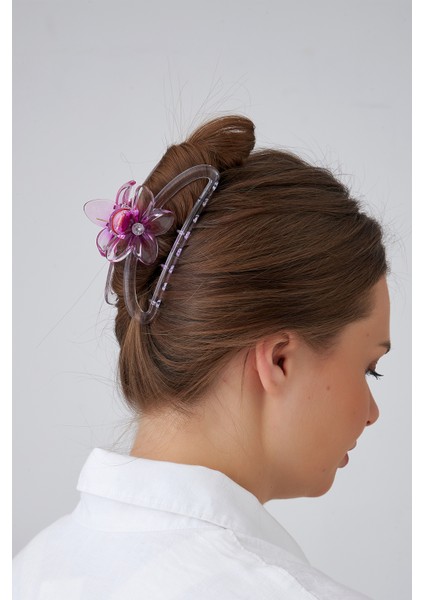 Tek Taşlı Yonca Çiçek Mandal Toka (11CM)