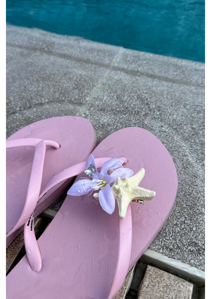 Yeşil Beyaz Deniz Yıldızı Fiyonk Taş Detay Çiçek Ikili Yan Toka(6cm) modelleri