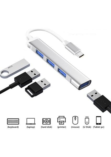 Type-C To USB 3.0 4 Port Çoklayıcı Hub Aluminyum Slim Kasa fırsatları