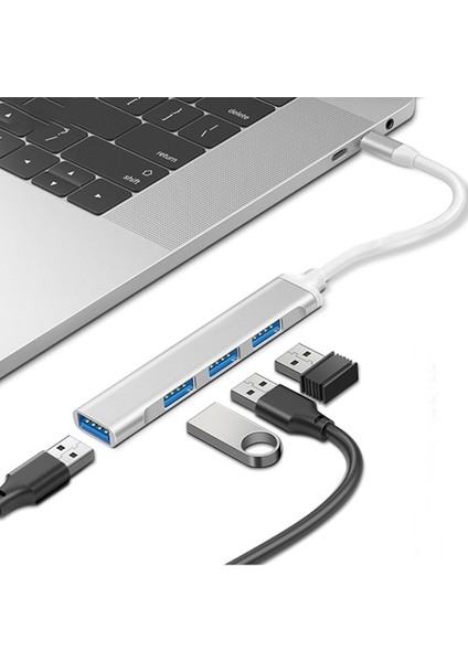 Type-C To USB 3.0 4 Port Çoklayıcı Hub Aluminyum Slim Kasa