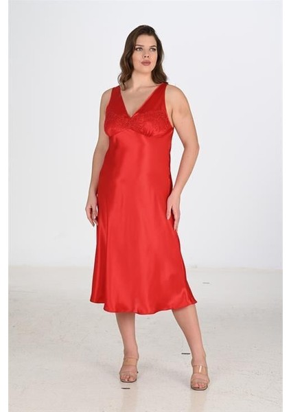 2li Kırmızı Sabahlık Takımı Bigsize 6226