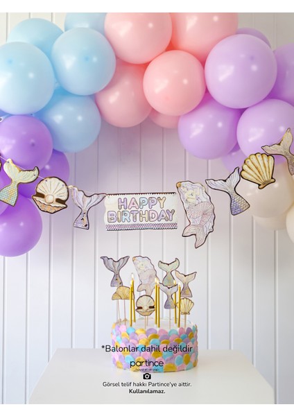 3 Parça Set Deniz Kızı Banner Asma Süs Deniz Kızı Pasta Süsü Cake Topper 6 Adet Gold Mum fiyatları