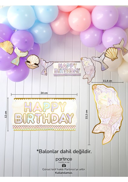 3 Parça Set Deniz Kızı Banner Asma Süs Deniz Kızı Pasta Süsü Cake Topper 6 Adet Gold Mum fırsatları