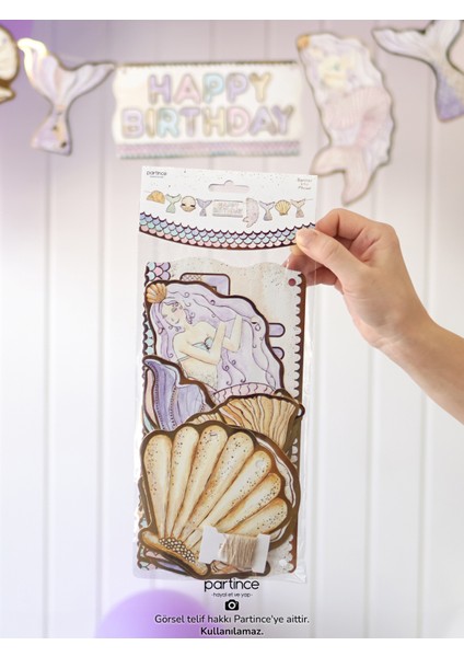 3 Parça Set Deniz Kızı Banner Asma Süs Deniz Kızı Pasta Süsü Cake Topper 6 Adet Gold Mum indirimleri