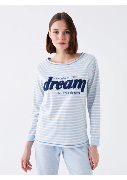 Lcw Dream Mavi Bisiklet Yaka Nakışlı Uzun Kollu Kadın Pijama Takımı fiyatları