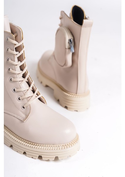 Jet-Gına Bağcıklı Fermuarlı Ortopedik Taban Çantalı Kadın Bot Ckt - Krem indirimleri