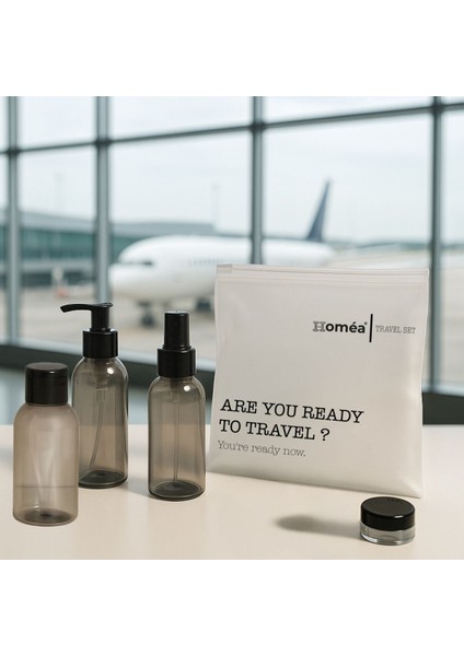 Plastik Seyahat Boy 100ML Füme Şişe ve Kavanoz 4’lü Set – Çantalı Seyahat Kiti