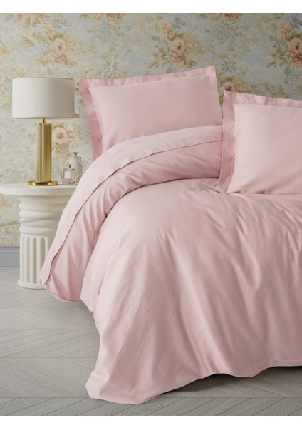 Elegant Saten Çift Kişilik Nevresim Takımı Pudra