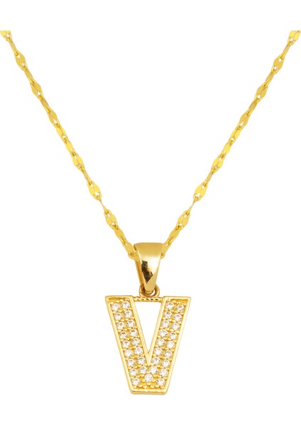V Harfi 14 Ayar Altın Kolye