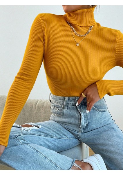 KZK0004 Kadın Fitilli Balıkçı Yaka Ince Body Kazak