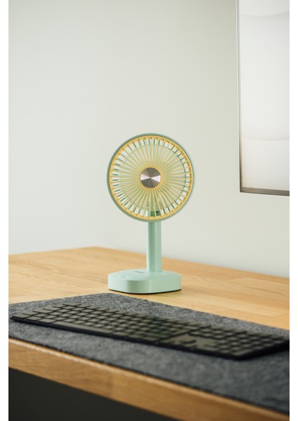 EFN-510 Yeşil- Sarı 1200MAH 5 Inç 3 Hız Kademeli Dönebilen Masaüstü USB Fan