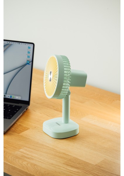 EFN-510 Yeşil- Sarı 1200MAH 5 Inç 3 Hız Kademeli Dönebilen Masaüstü USB Fan