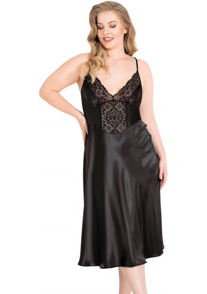 Büyük Beden Siyah Uzun Saten Gecelik fiyatları