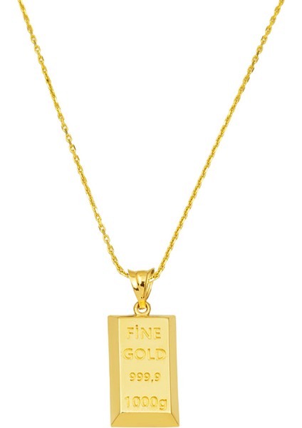 14 Ayar Altın Zincirli Külçe Kolye