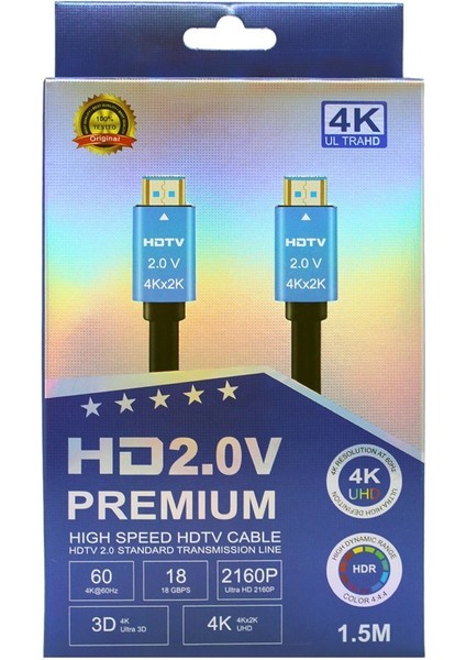 Hdtv Premium Yüksek Hızlı 4k Ultra Hd Hdmı 2.0 Ses Ve Görüntü Kablosu 1.5 Metre