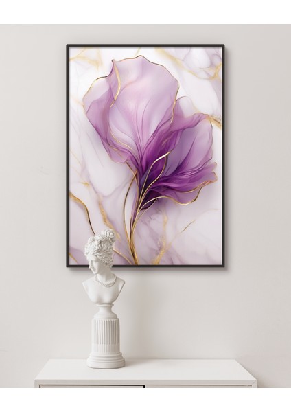 Metal Çerçeveli Gerçek Camlı Tablo , Dijital Baskı, Çiçek Temalı Mermer Desen Soyut Tablo