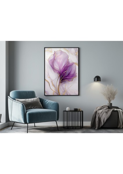 Metal Çerçeveli Gerçek Camlı Tablo , Dijital Baskı, Çiçek Temalı Mermer Desen Soyut Tablo fırsatları