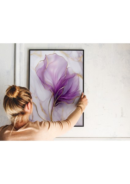 Metal Çerçeveli Gerçek Camlı Tablo , Dijital Baskı, Çiçek Temalı Mermer Desen Soyut Tablo indirimleri