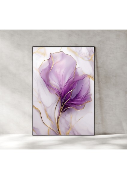 Metal Çerçeveli Gerçek Camlı Tablo , Dijital Baskı, Çiçek Temalı Mermer Desen Soyut Tablo
