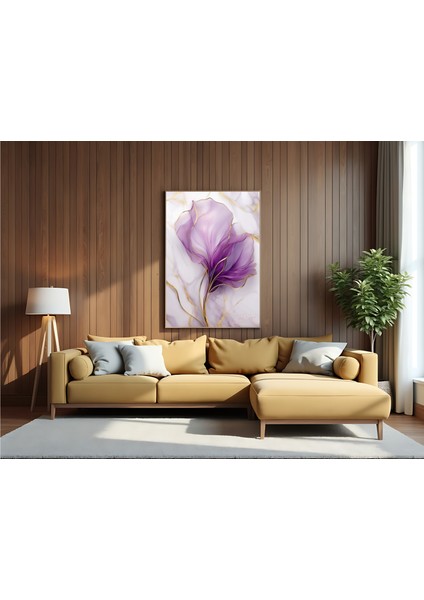 Metal Çerçeveli Gerçek Camlı Tablo , Dijital Baskı, Çiçek Temalı Mermer Desen Soyut Tablo