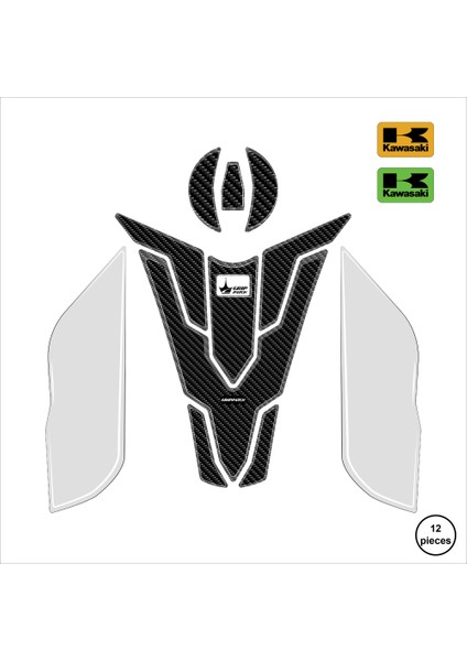 Kawasaki Z900 2025 ile Uyumlu Kaydırmaz 6d Karbon ve Şeffaf 12 Parça Tank Pad Seti GC72 fiyatları
