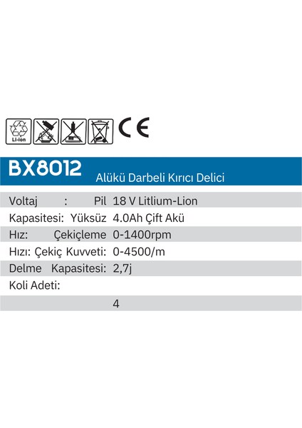 Şarjlı Darbeli Kırıcı DELİCİ18V/4,0AH Li-Pn LABOR8012 fiyatları