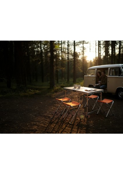 Alüminyum Katlanır Kamp Masası ve Tabure Seti – 4 Adet Tabure, 30 kg Kapasiteli MDF Masa, Taşınabilir Piknik Masası
