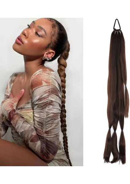 Üçlü Örgü Tokalı At Kuyruğu / Kahve Karamel