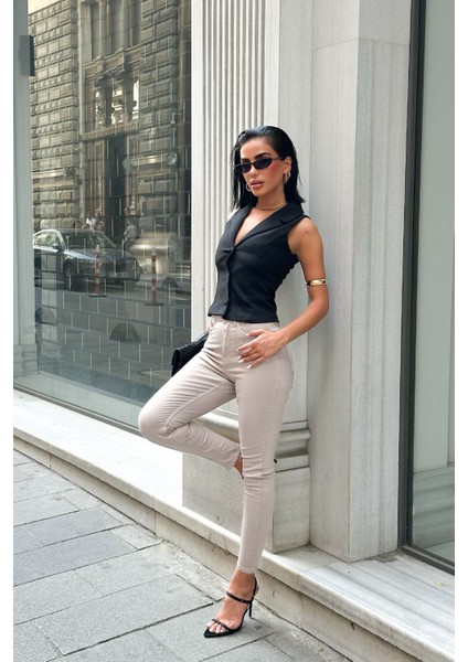 Kadın Krem Süper Skinny Fit Esnek Likralı Yüksek Bel Denim Jean Kot Pantolon JENNİE-2003 indirimleri