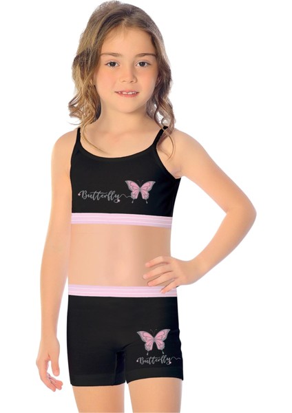 Kız Çocuk Bustiyer Şort Likralı Siyah Kelebek (%96 Pamuk - %4 Elastan) fiyatları