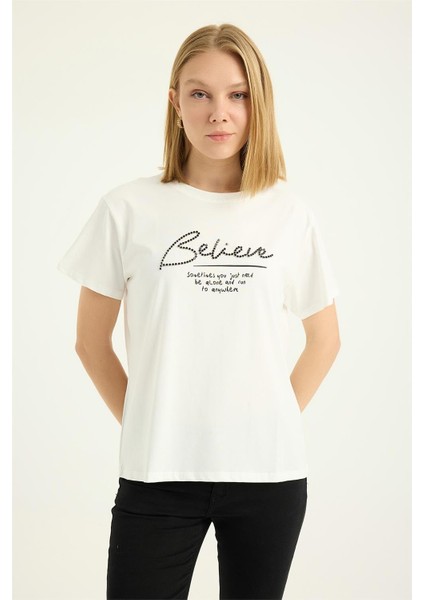 Belive Taşlı Tshirt