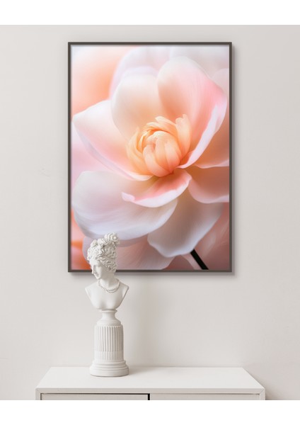 Metal Çerçeveli Gerçek Camlı Tablo , Dijital Baskı, Pembe Çiçek, Salon, Ofis, Oturma Odası Tablo