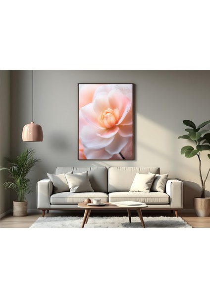 Metal Çerçeveli Gerçek Camlı Tablo , Dijital Baskı, Pembe Çiçek, Salon, Ofis, Oturma Odası Tablo