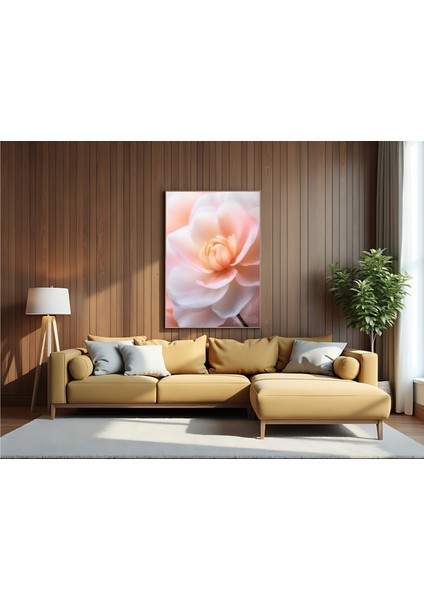 Metal Çerçeveli Gerçek Camlı Tablo , Dijital Baskı, Pembe Çiçek, Salon, Ofis, Oturma Odası Tablo