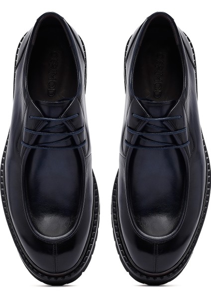 Erkek Lacivert Bağcıklı Kalın Tabanlı Deri Casual Ayakkabı 25WFD695218