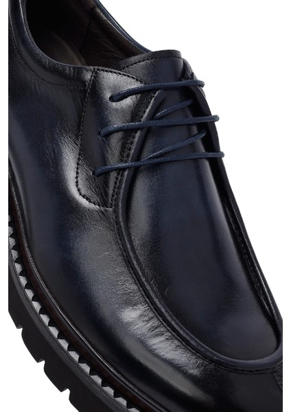 Erkek Lacivert Bağcıklı Kalın Tabanlı Deri Casual Ayakkabı 25WFD695218